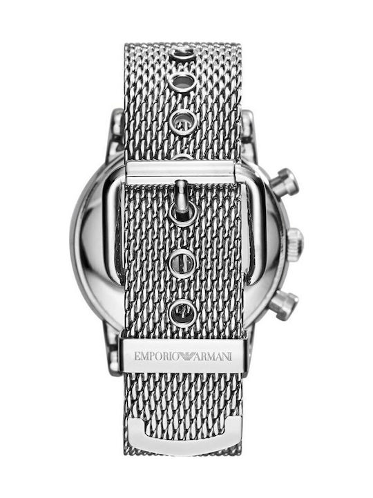 Emporio Armani Classic Herrenuhr 46mm Chronograph Batterie mit Silber Metallarmband