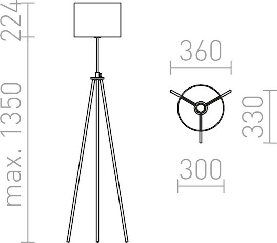 Rendl Light Studio Gardette Floor Floor Lamp H157.4xW30cm. with Socket for Bulb E27 Black