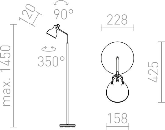 Rendl Light Studio Rosita Vintage Floor Lamp H145xW23cm. with Socket for Bulb E27 Black