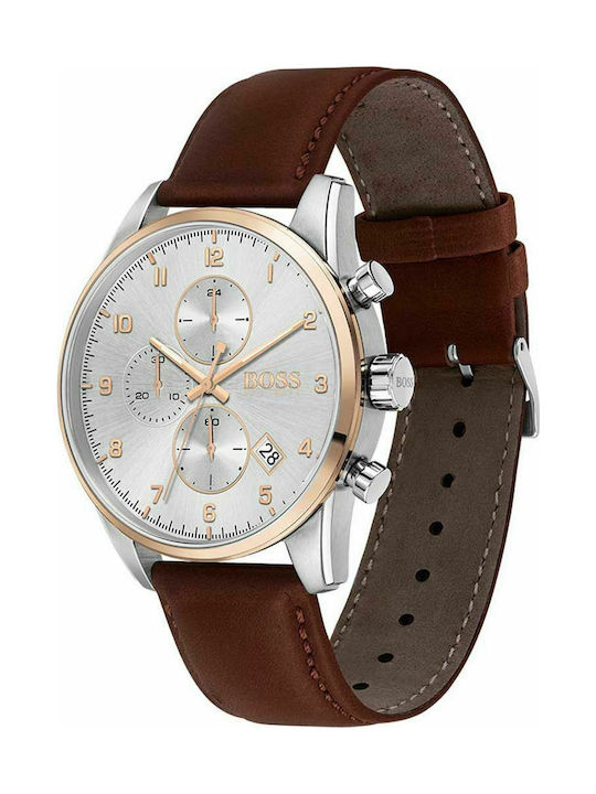 Hugo Boss Skymaster Watch Battery with Brown Leather Strap