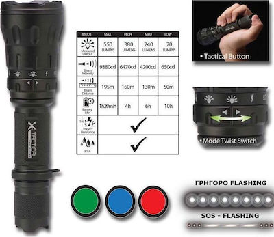 Alpin Flashlight LED Waterproof IPX4 with Maximum Brightness 550lm AT-402