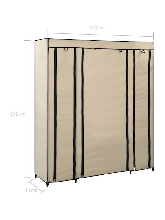 vidaXL Fabric Wardrobe with Zipper and Shelves in Beige Color 150x45x176cm