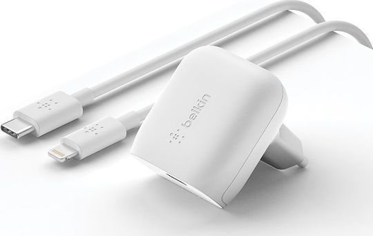 Belkin Φορτιστής με Θύρα USB-C και Καλώδιο USB-C - Lightning 18W Λευκός (Boost Charge)