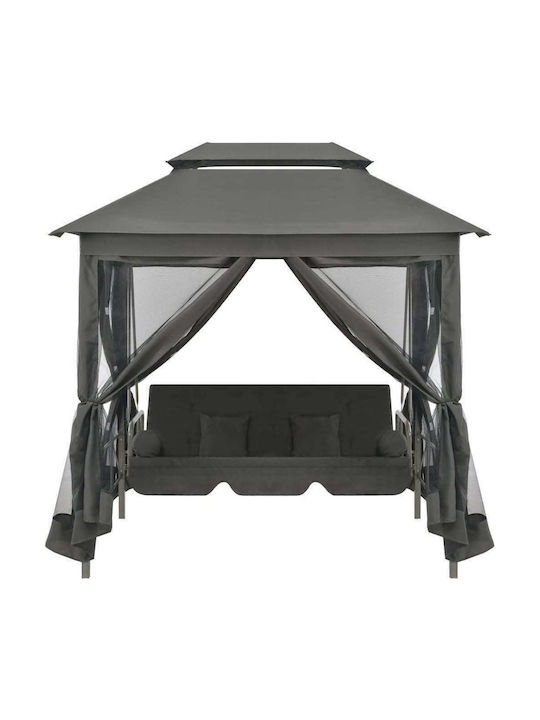 Garten & Veranda Schaukel mit Basis und Kissen 3 Sitze Metallisch Gray L220xB160xH240cm
