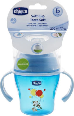 Chicco Soft Cup Educational Sippy Cup Plastic with Handles Blue for 6m+m+ 200ml