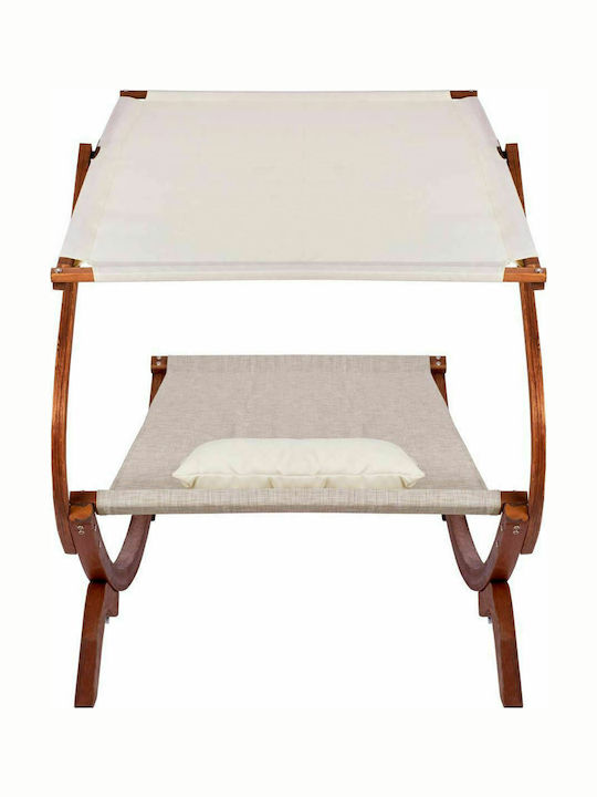 Șezlong Lemn Colby cu Țesătură Textilene și Parasolar Bej 221x105x162cm