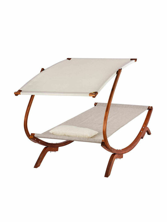Șezlong Lemn Colby cu Țesătură Textilene și Parasolar Bej 221x105x162cm