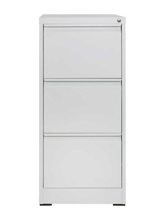 Μεταλλική Συρταριέρα Γραφείου με Κλειδαριά & 3 Συρτάρια σε Λευκό Χρώμα, 62x46x103cm