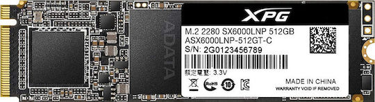 Adata XPG SX6000 Lite SSD 512GB τύπου M.2 με σύνδεση PCI Express 3.0 ASX6000LNP-512GT-C