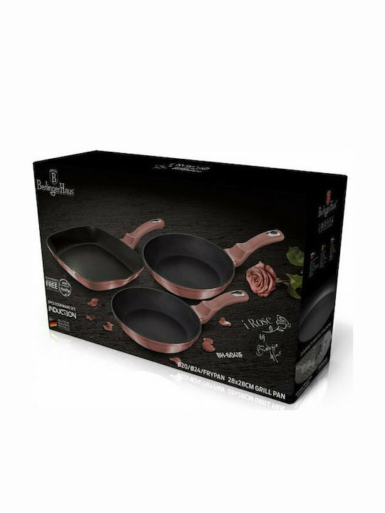 Berlinger Haus i-Rose Collection Σετ Τηγάνια από Αλουμίνιο Rose με Επίστρωση από Πέτρα 3τμχ