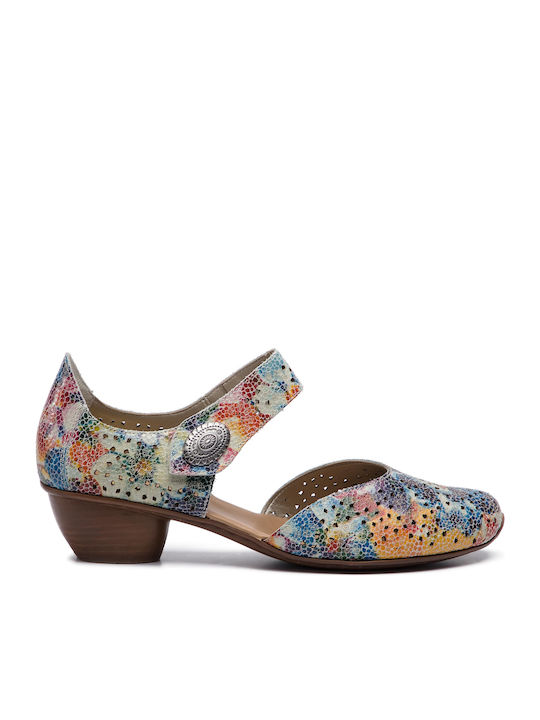 Rieker Anatomic Leather Multicolour Heels with Strap 43711-90