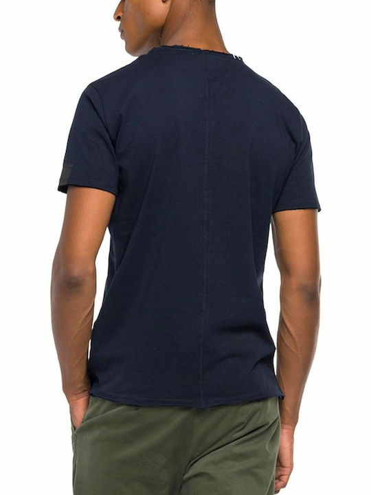 Replay Raw Cut Cotton Ανδρικό T-shirt Navy Μπλε Μονόχρωμο