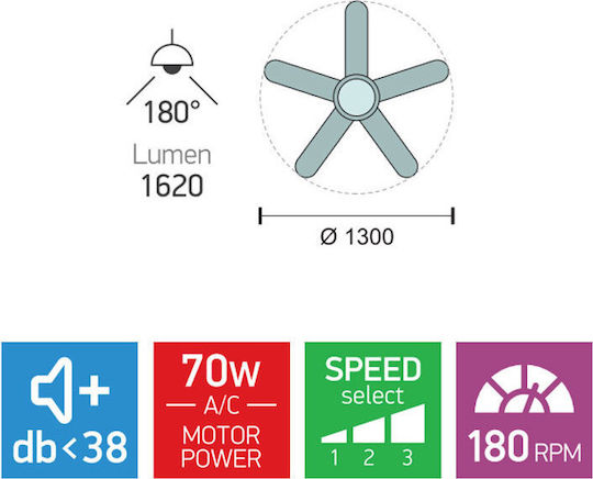Spot Light Ανεμιστήρας Οροφής 130cm με Φως Καφέ / Ασημί