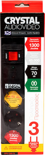 Crystal Audio Steckdosenleiste mit Überspannungsschutz 3 Positionen mit Schalter und Kabel 1.5m