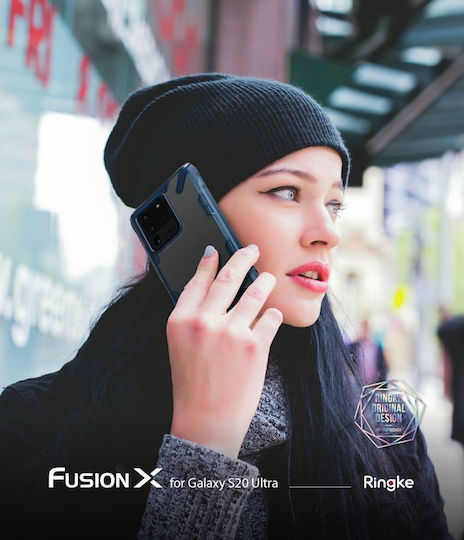 Ringke Fusion-X Back Cover Σιλικόνης 2mm με Λουράκι Μπλε (Galaxy S20 Ultra)