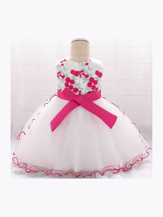 Children's Dress Sleeveless Tulle Floral White