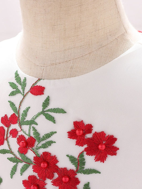 Children's Dress Sleeveless Tulle Floral White