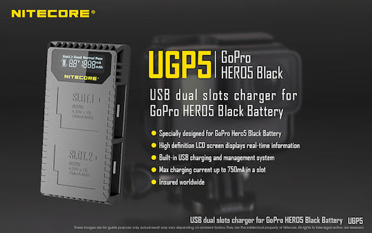 NiteCore UGP5 Dual-Slot Charger Charger for GoPro Hero 5