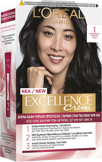 L'Oreal Paris Excellence Creme Βαφή Μαλλιών 1 Μαύρο 48ml