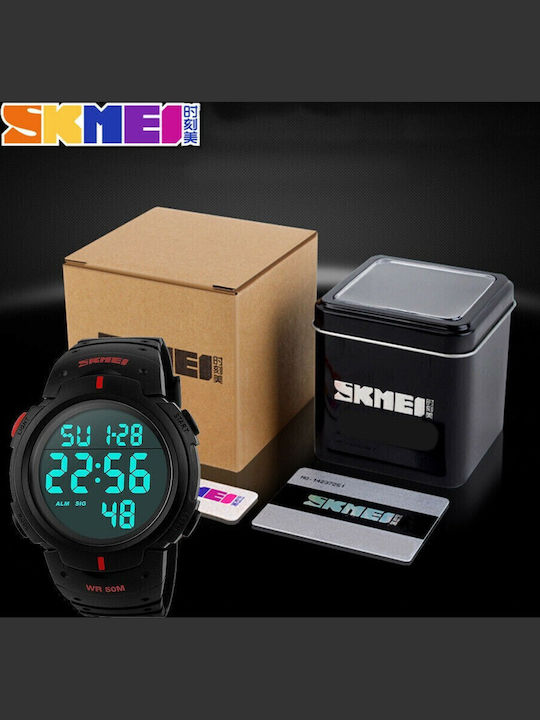 Skmei 1068 Ψηφιακό Ανδρικό Ρολόι 51mm Μπαταρίας με Καουτσούκ Λουράκι Black/Red