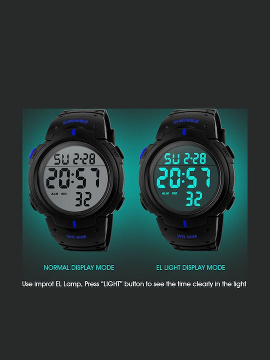 Skmei 1068 Digital Men's Watch 51mm Battery with Rubber Strap Black/Blue