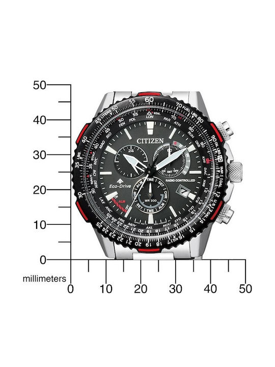 Citizen Promaster Sky Ανδρικό Ρολόι 45mm Χρονογράφος Eco - Drive με Ασημί Μεταλλικό Μπρασελέ