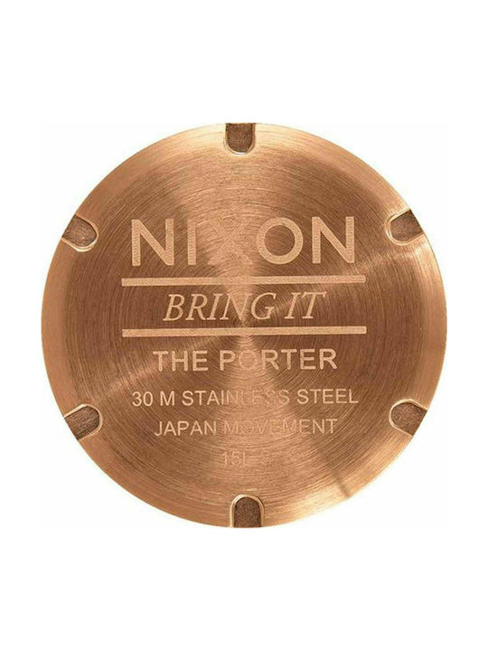 Nixon Porter Uhr Batterie mit Braun Lederarmband