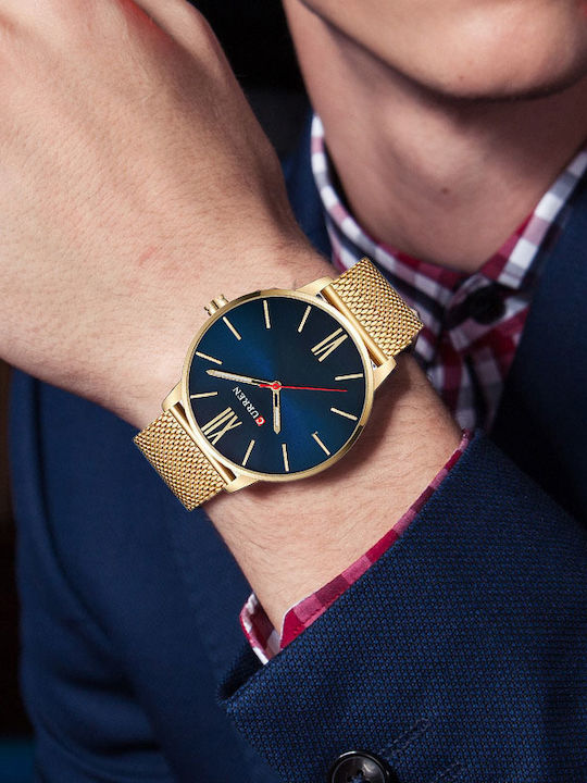 Curren Men's Watch 44mm Battery with Metal Bracelet Gold / Blue