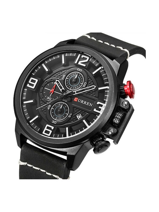 Curren Black / Black Watch Chronograph Battery with Black Leather Strap