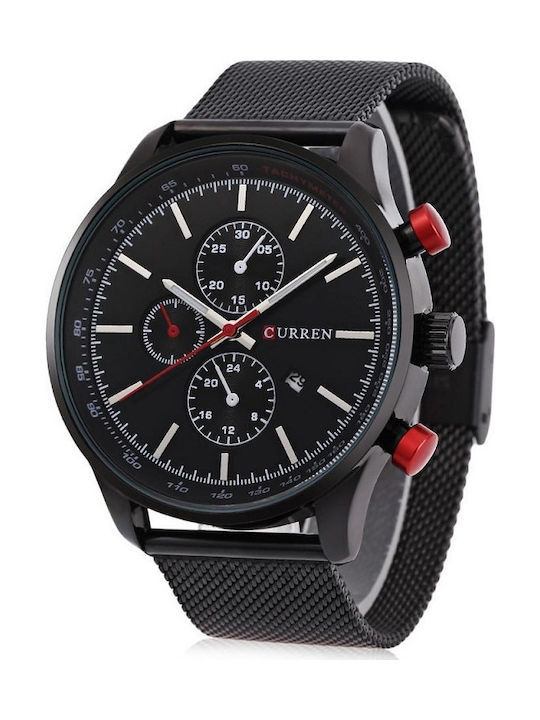 Curren Herrenuhr 44mm Batterie mit Schwarz Metallarmband