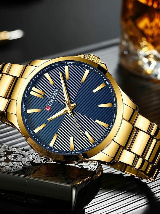 Curren Ανδρικό Ρολόι 44mm Μπαταρίας με Μεταλλικό Μπρασελέ Gold / Dark Blue