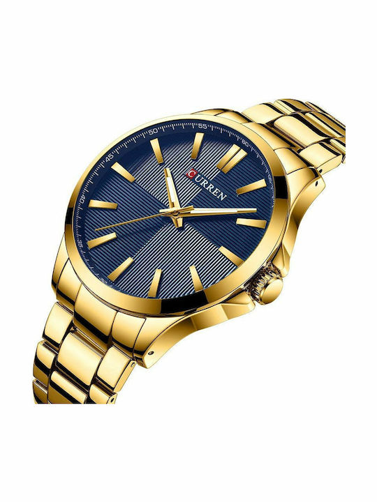 Curren Ανδρικό Ρολόι 44mm Μπαταρίας με Μεταλλικό Μπρασελέ Gold / Dark Blue