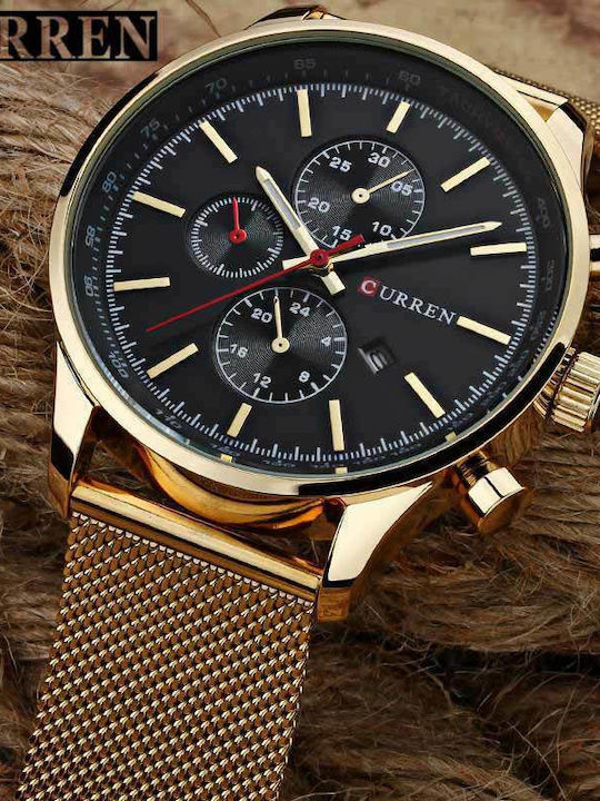 Curren Herrenuhr 44mm Batterie mit Metallarmband Gold / Black