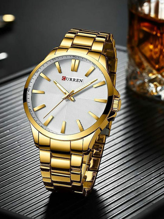Curren Ανδρικό Ρολόι 44mm Μπαταρίας με Μεταλλικό Μπρασελέ Gold / White
