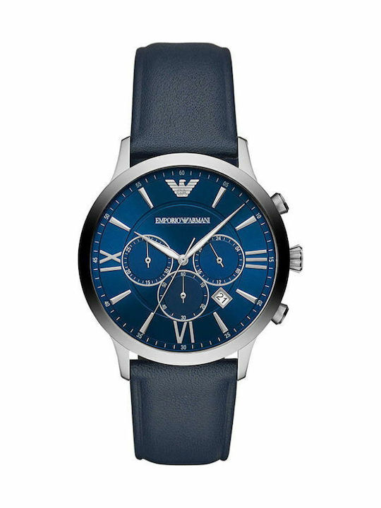 Emporio Armani Giovanni Men's Watch 44mm Chronograph Battery with Blue Leather Strap