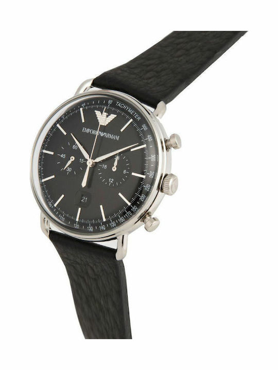 Emporio Armani Aviator Men's Watch 43mm Chronograph Battery with Black Leather Strap