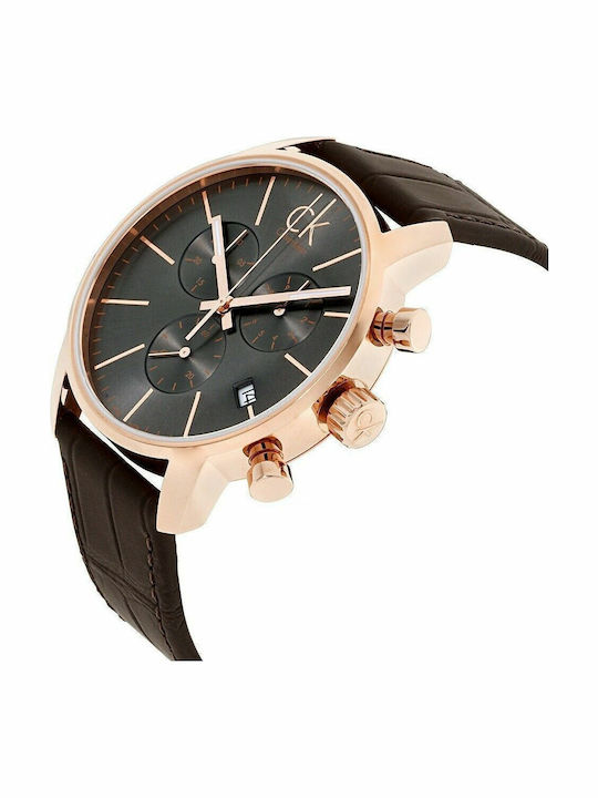 Calvin Klein Men's Watch 43mm Chronograph Battery with Brown Leather Strap