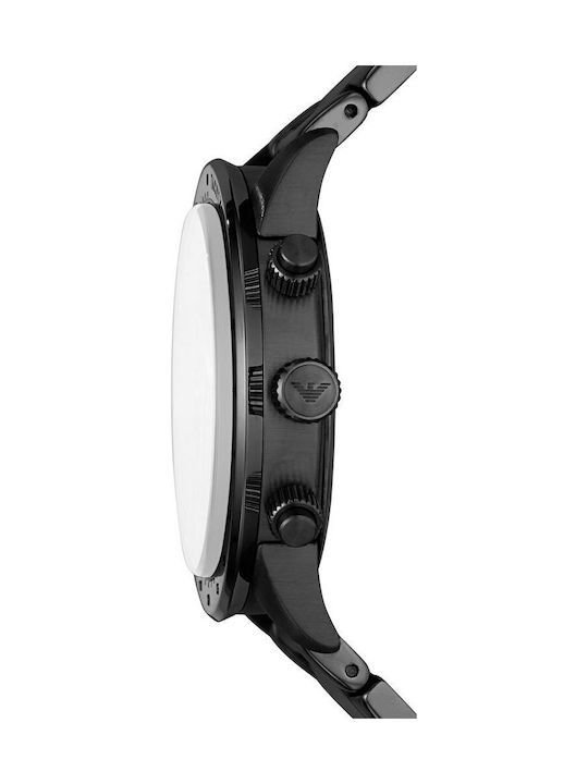 Emporio Armani Ανδρικό Ρολόι 43mm Χρονογράφος Μπαταρίας με Μαύρο Μεταλλικό Μπρασελέ