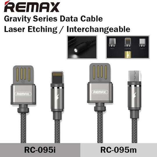 Remax Gravity RC-095i Braided / Magnetic Detachable USB-A to Lightning Cable Black 1m