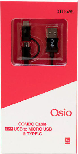 Osio Regular USB to Type-C / micro USB Cable Μαύρο 1m (OTU-495B)