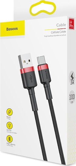 Baseus Cafule Braided USB 2.0 Cable USB-C Male - USB-A Red 3m CATKLF-U91