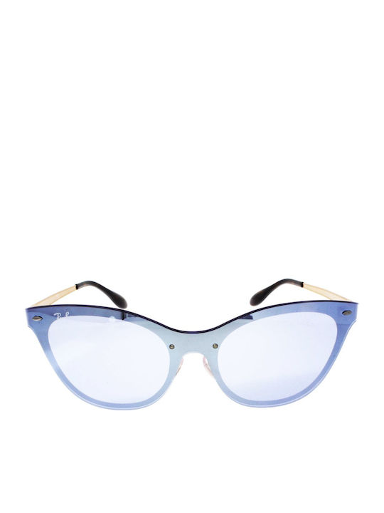 Ray Ban Blaze Cat Eye Γυναικεία Γυαλιά Ηλίου με Μπλε Μεταλλικό Σκελετό και Ασημί Καθρέφτη Φακό RB3580N 9039/1U