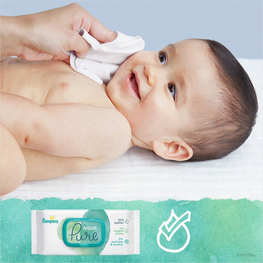 Pampers Pure Aqua Hypoallergen Babytücher mit 99% Wasser, ohne Duftstoffe, Alkohol & Parabene 48Stk