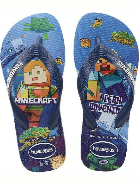 Kids' Flip Flops Navy Blue Minecraft