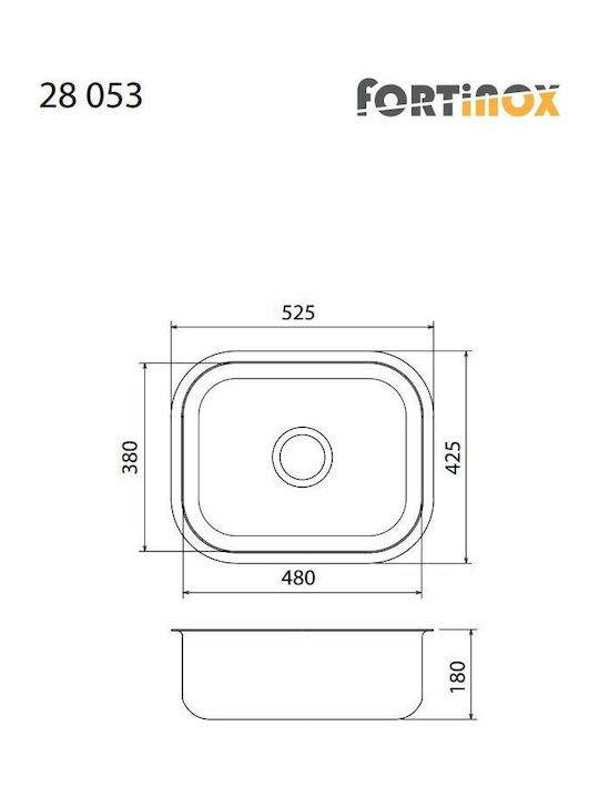 Fortinox Valley 28053 107-28053-110 28053-110 Undermount Sink Inox Satin W52.5xD42.5cm Silver