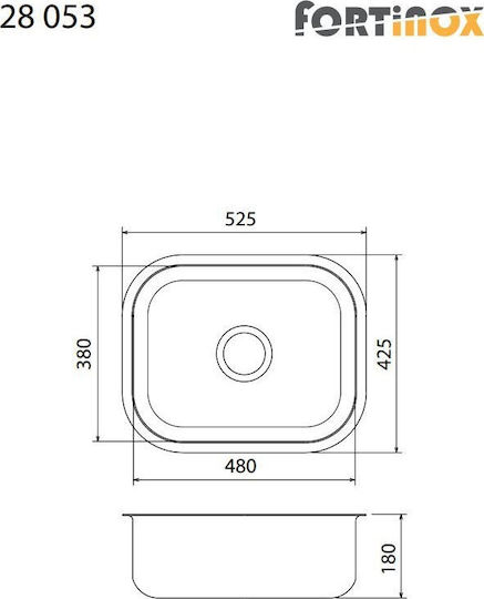 Fortinox Valley 28053 107-28053-110 28053-110 Undermount Sink Inox Satin W52.5xD42.5cm Silver