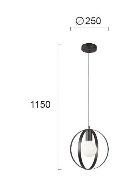 Viokef Malou Pendant Light Black with Socket E27 25x250cm