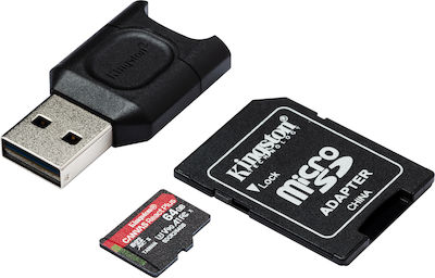 Kingston Canvas React Plus microSDXC 64GB Klasse 10 U3 V90 A1 UHS-II mit USB-Lesegerät