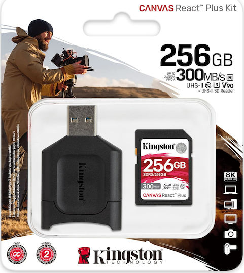 Kingston Canvas React Plus SDXC 256GB U3 V90 UHS-II 300MB/s με USB Reader
