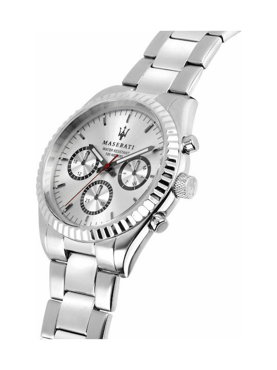 Maserati Competizione Men's Watch 42mm Chronograph Battery with Silver Metal Bracelet